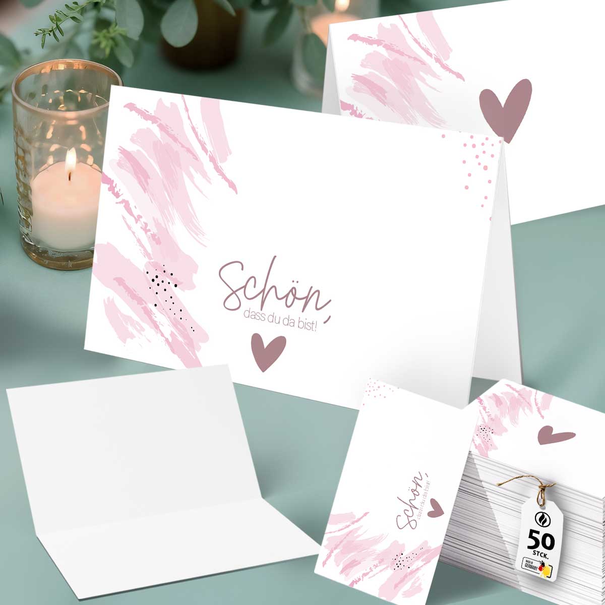 50 Tischkarten Schön dass du da bist, Blush Pink Hochzeit Gäste Deko