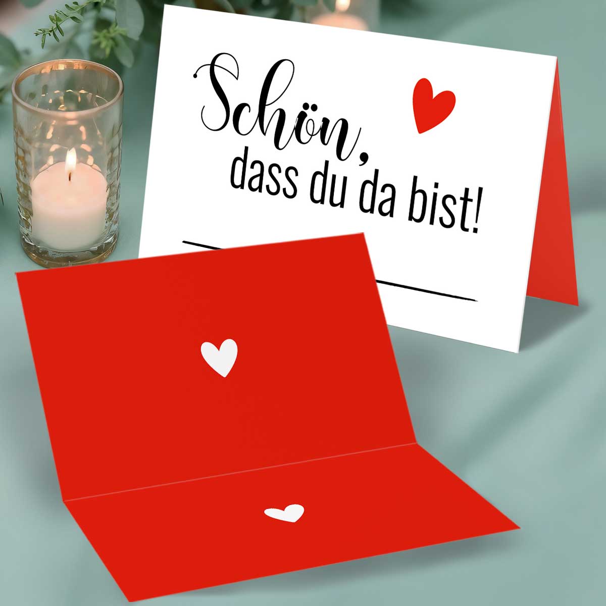 Tischkarten Schön, dass du da bist Rot Herz 50 für Hochzeit Geburtstag Events Deko