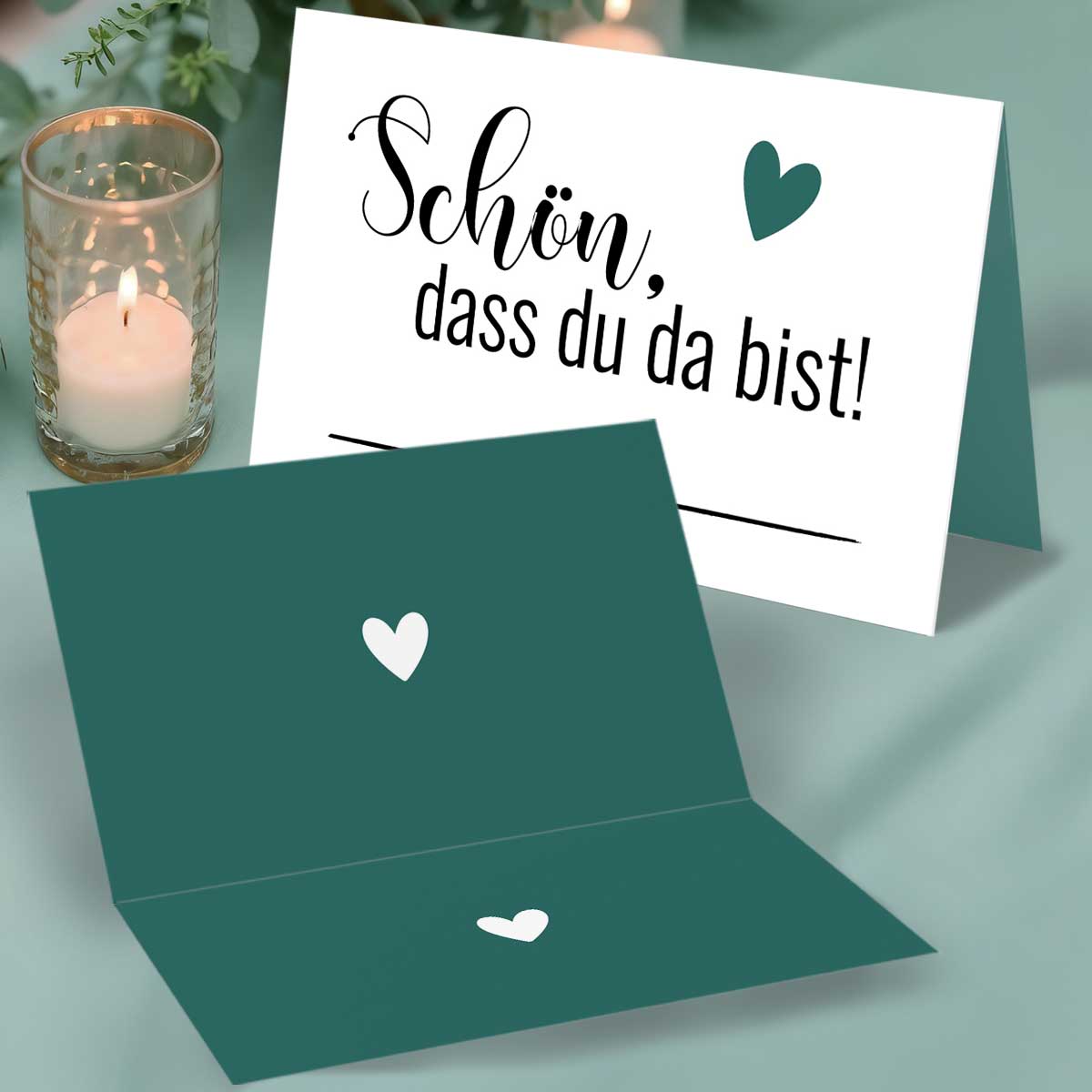Tischkarten Hochzeit Grün Schön dass du da bist 50 Stück stilvoll emotional Gästedeko