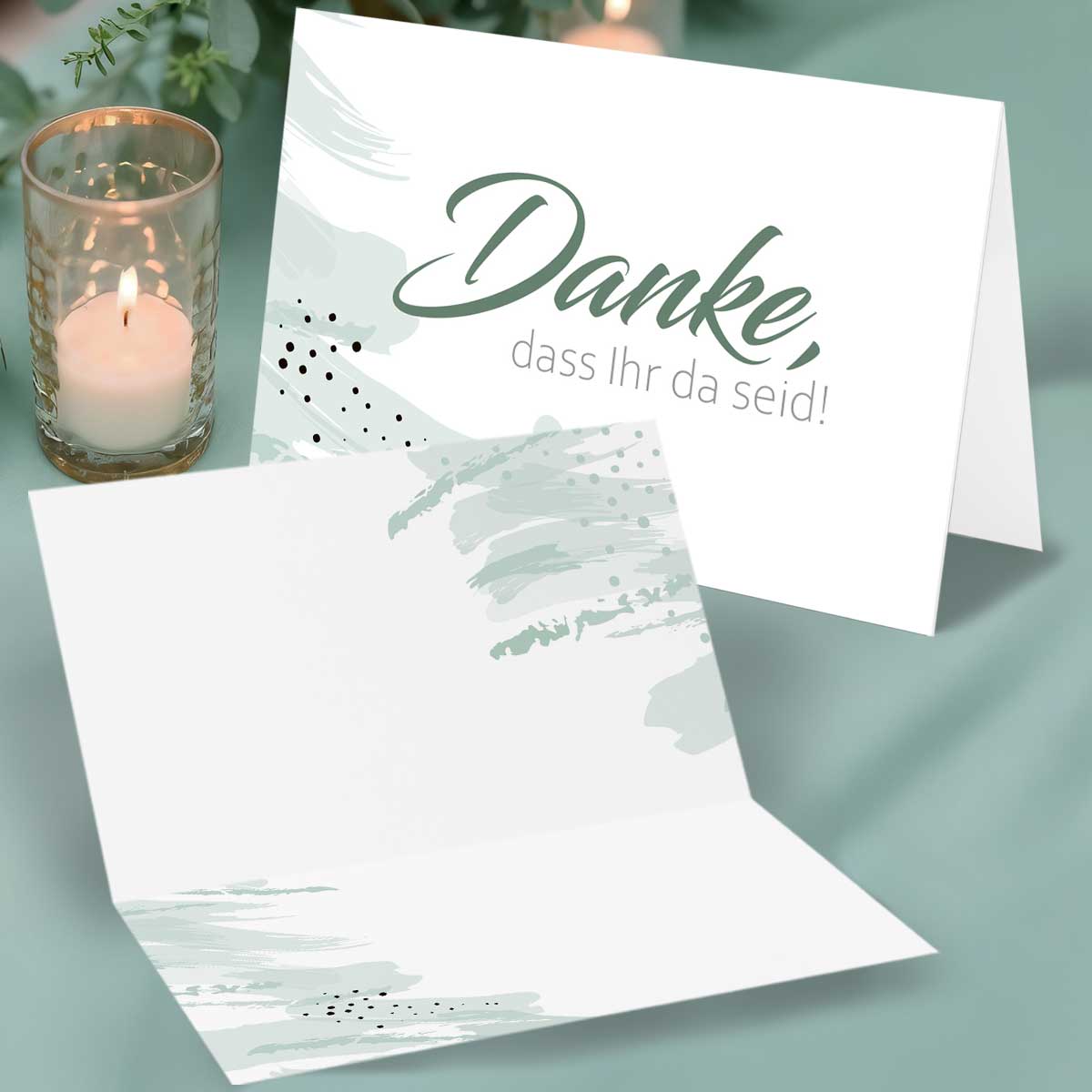 50 Tischkarten Danke, dass ihr da seid - Art Mood Mint Green - Dankeskarten Gäste