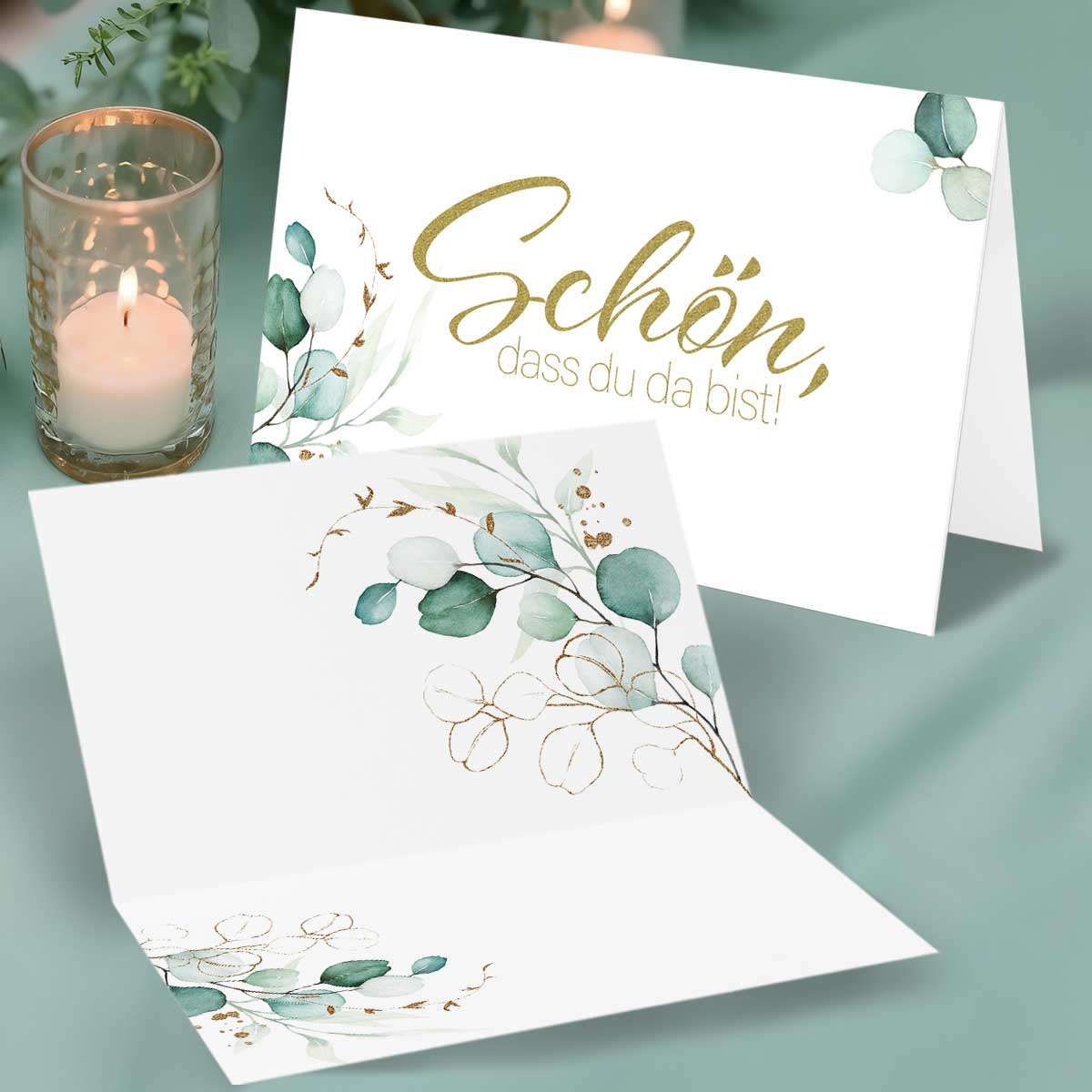 50 Tischkarten Schön dass du da bist - Greenery Efeu Botanical Glow