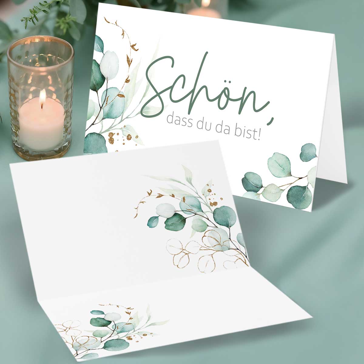 50 Tischkarten Schön dass du da bist - Greenery Efeu Funke & Blatt