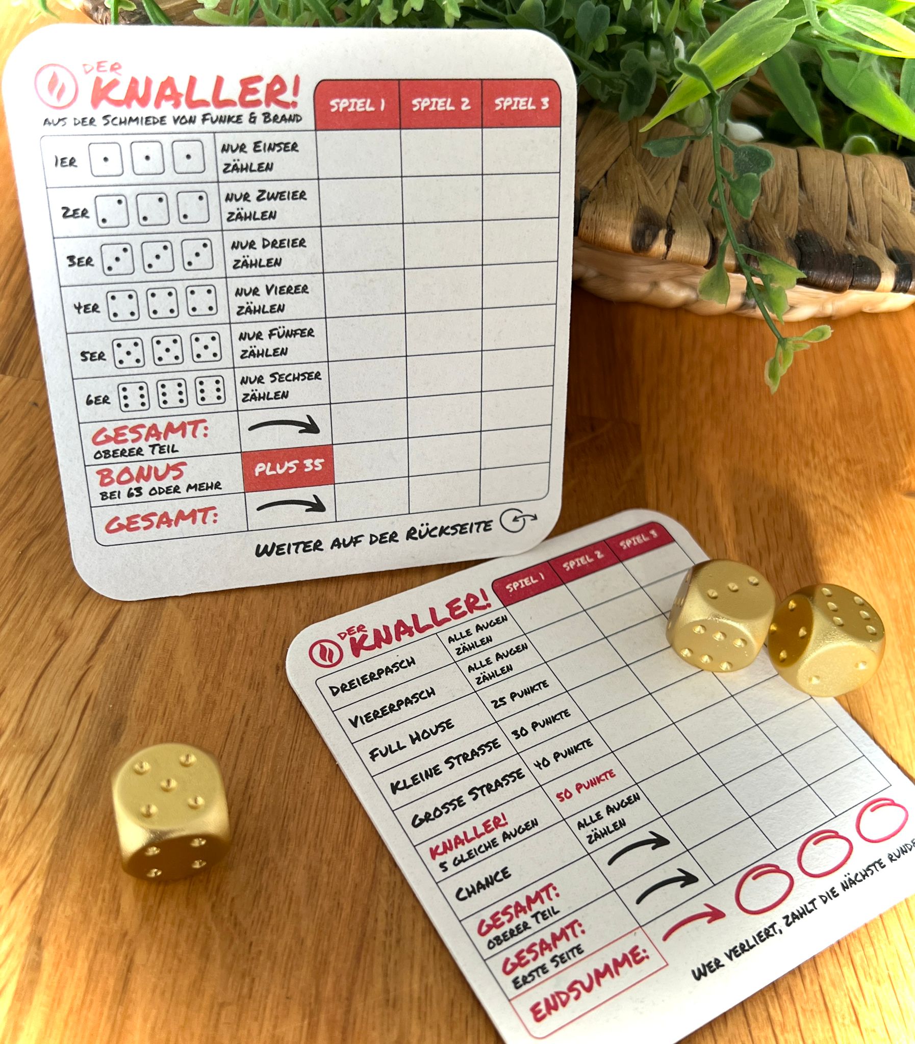 50 Bierdeckel Kniffel Würfelspiel, Der Knaller! Party Trinkspiel Runde Zahlt