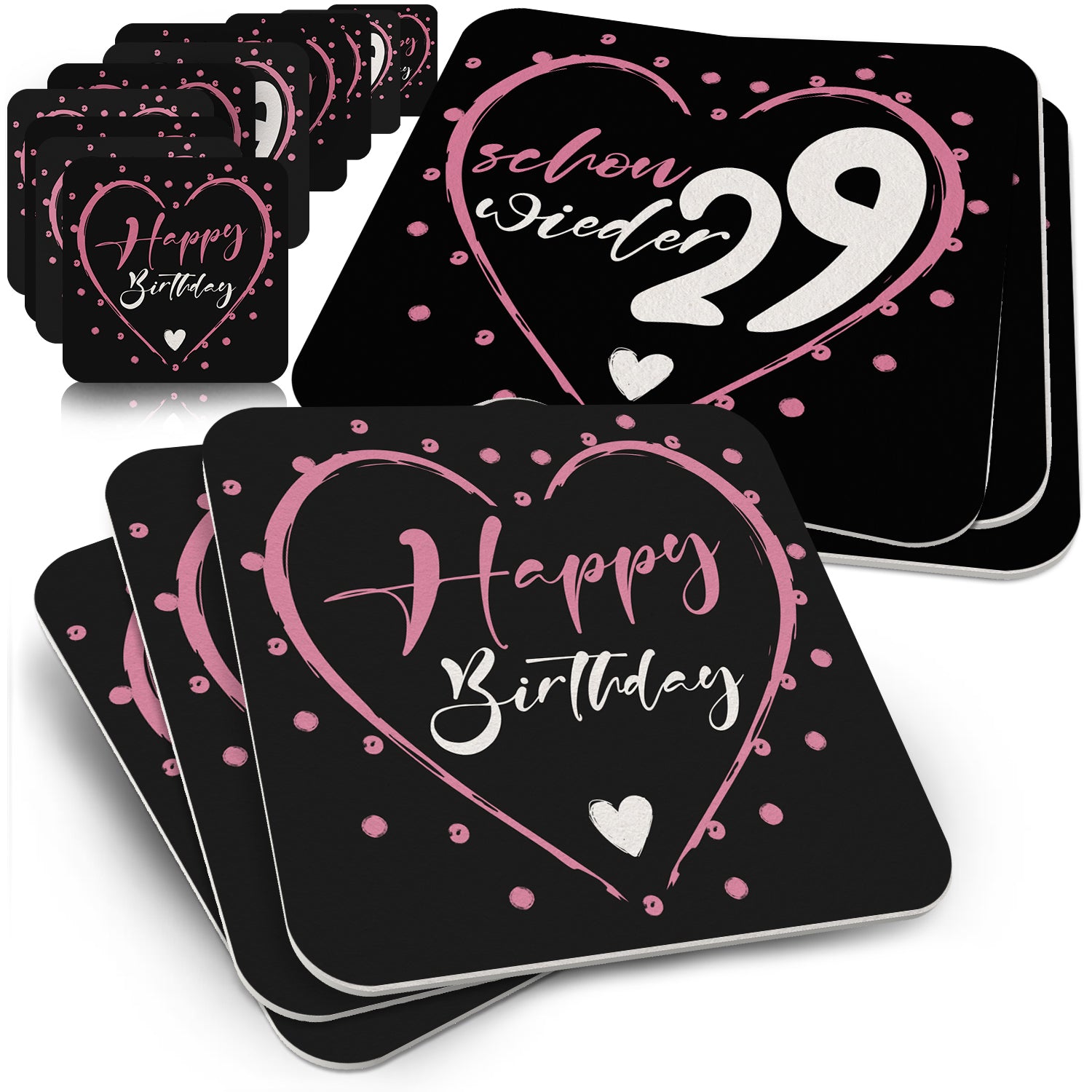 50 lustige Bierdeckel Geburtstag schwarz pink Schon wieder 29 Party Deko Untersetzer