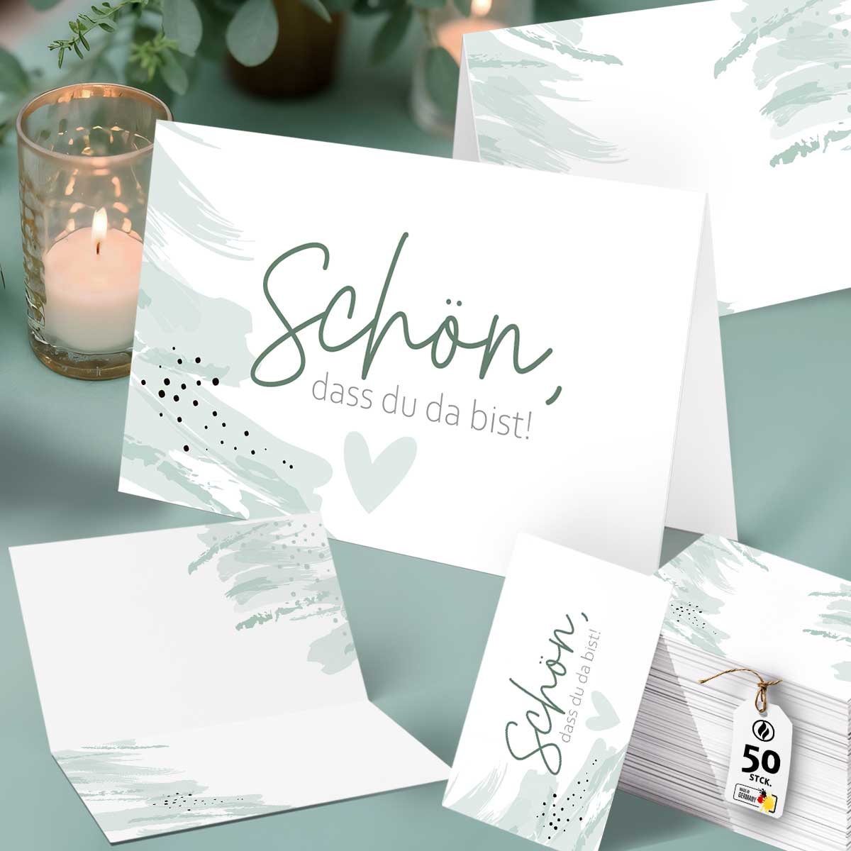 50 Tischkarten Schön, dass du da bist, Art Mood Mintgrün