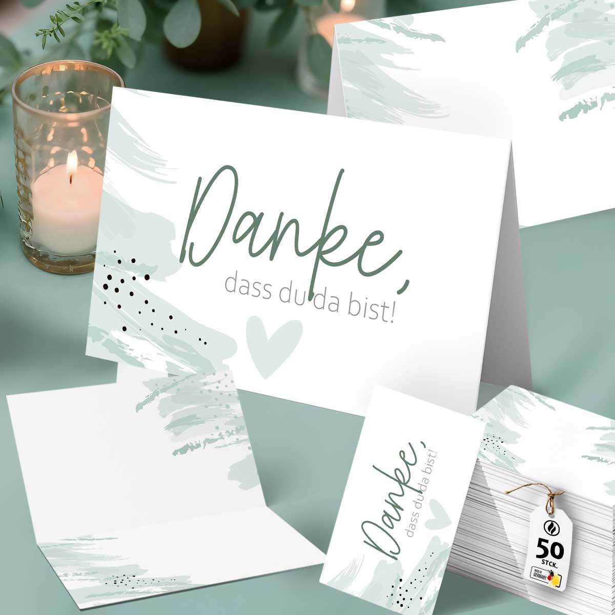 50 Tischkarten Danke, dass du da bist - Art Mood Mint Green Danke