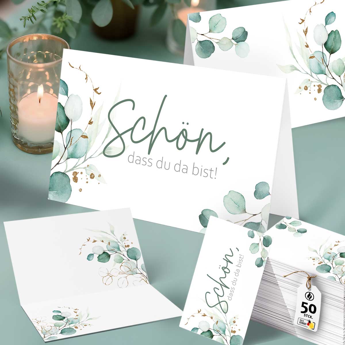 50 Tischkarten Schön dass du da bist - Greenery Efeu Funke & Blatt