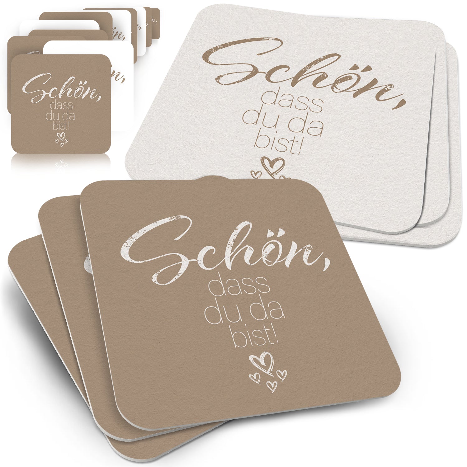 50x Bierdeckel Schön, dass du da bist Braun