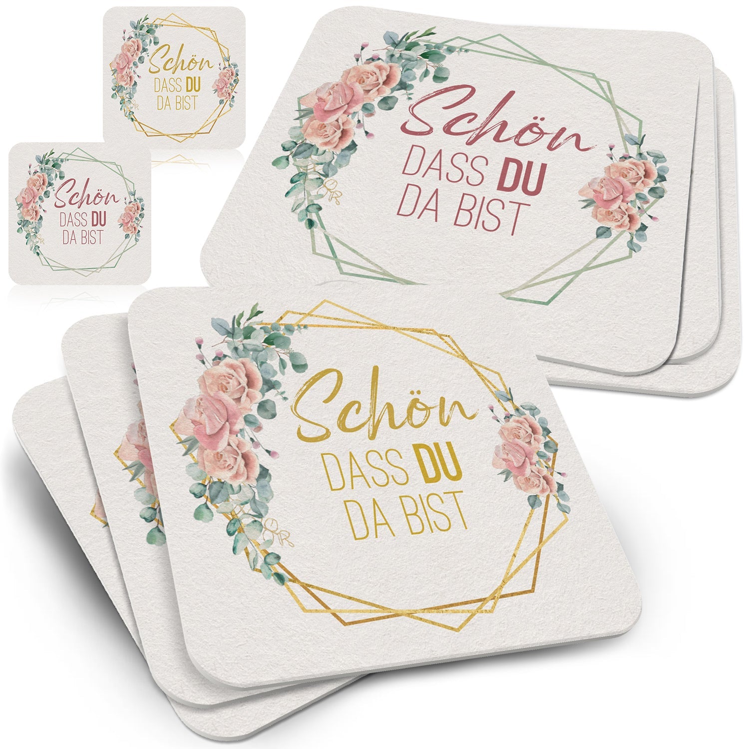 Florale Bierdeckel 'Schön, dass du da bist'