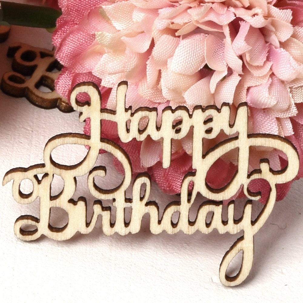 Holzstreuartikel(40) Happy Birthday 46-32 mm mm 15er Set, Happy Birthday Geburtstagsdeko, Herz Konfetti, Tischdeko,