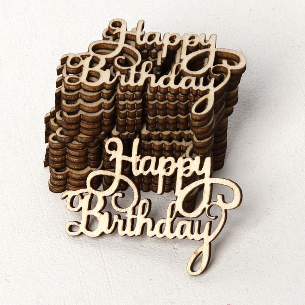 Holzstreuartikel(40) Happy Birthday 46-32 mm mm 15er Set, Happy Birthday Geburtstagsdeko, Herz Konfetti, Tischdeko,