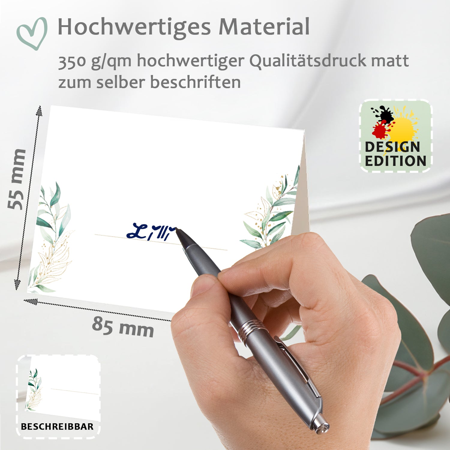 50 Tischkarten floral grün-gold, Hochzeit Elegant Design Edition