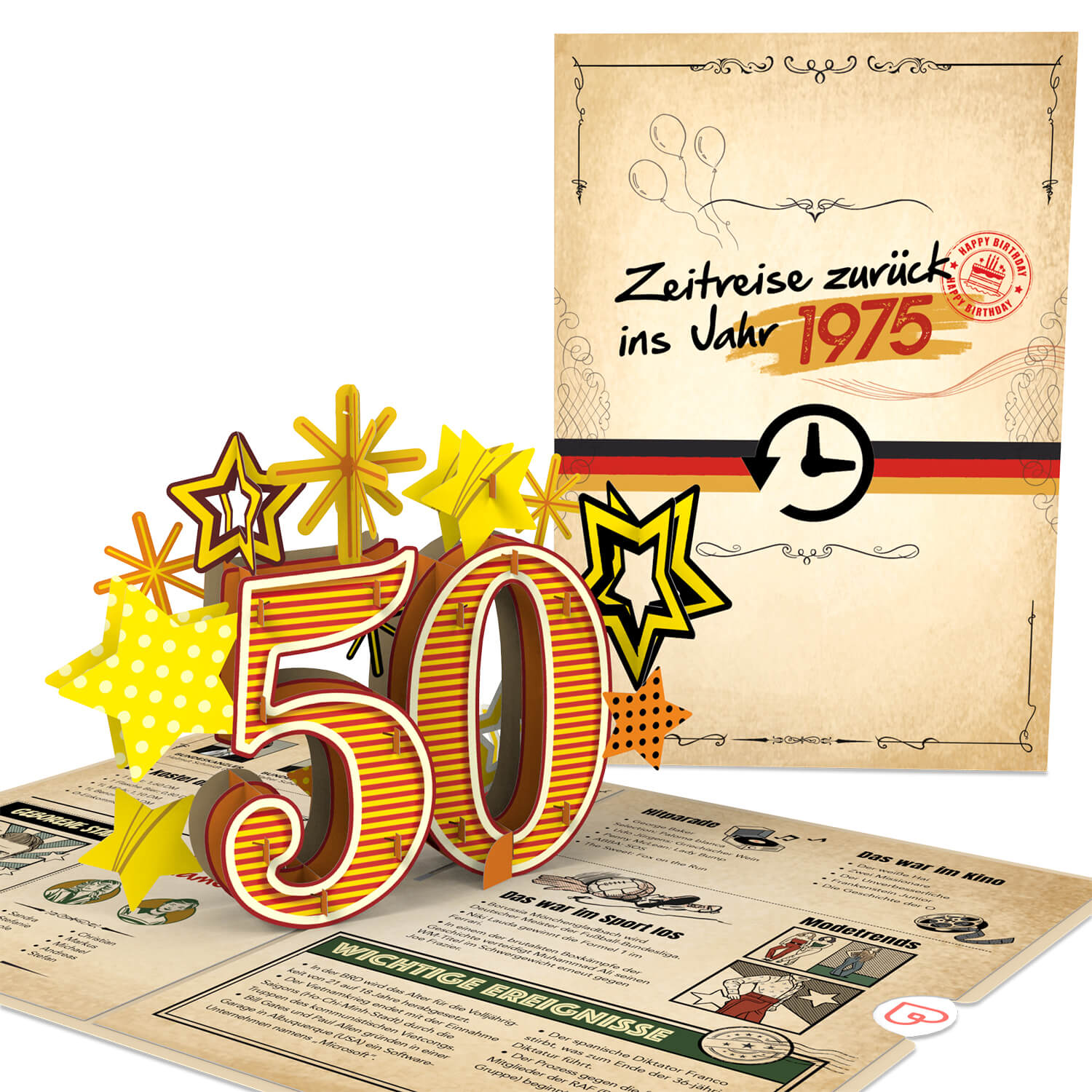 Zurück ins Jahr 1975 Pop-Up Karte