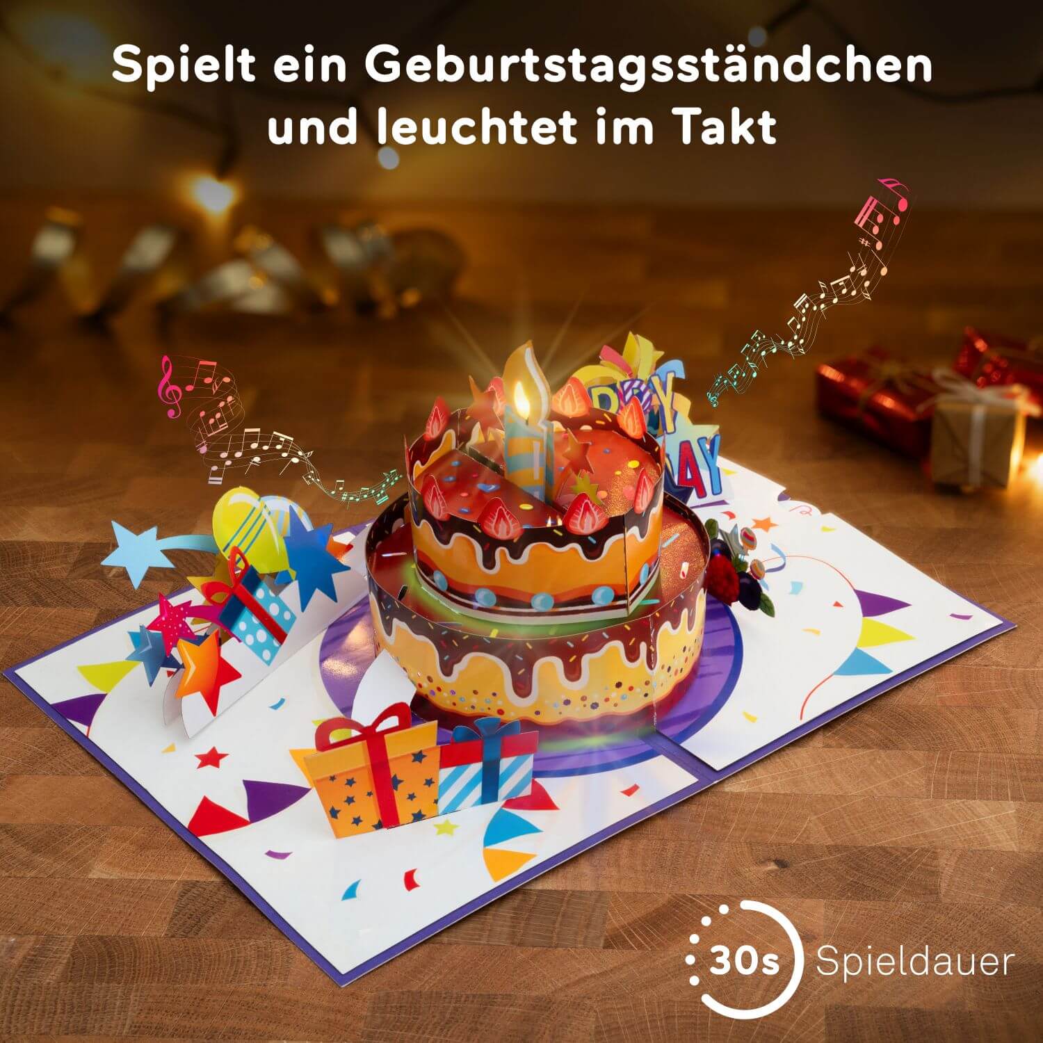 Geburtstagstorte mit Musik & Licht Pop-Up Karte