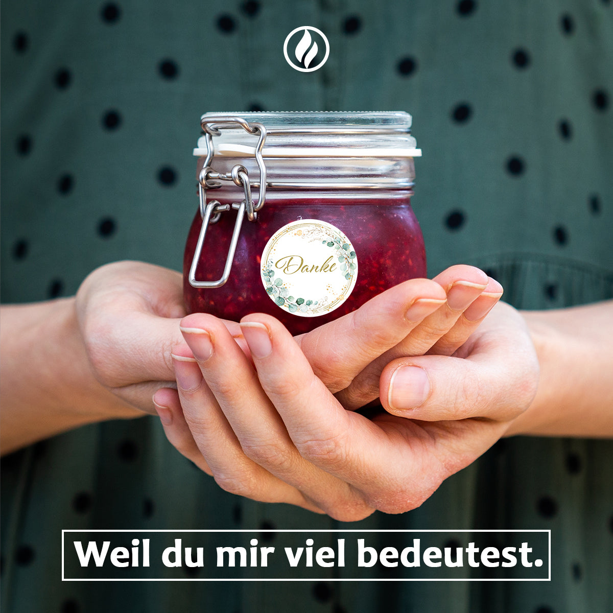 48 Aufkleber rund Danke, Greenery Efeu, Hochzeit Geschenk Goldakzent