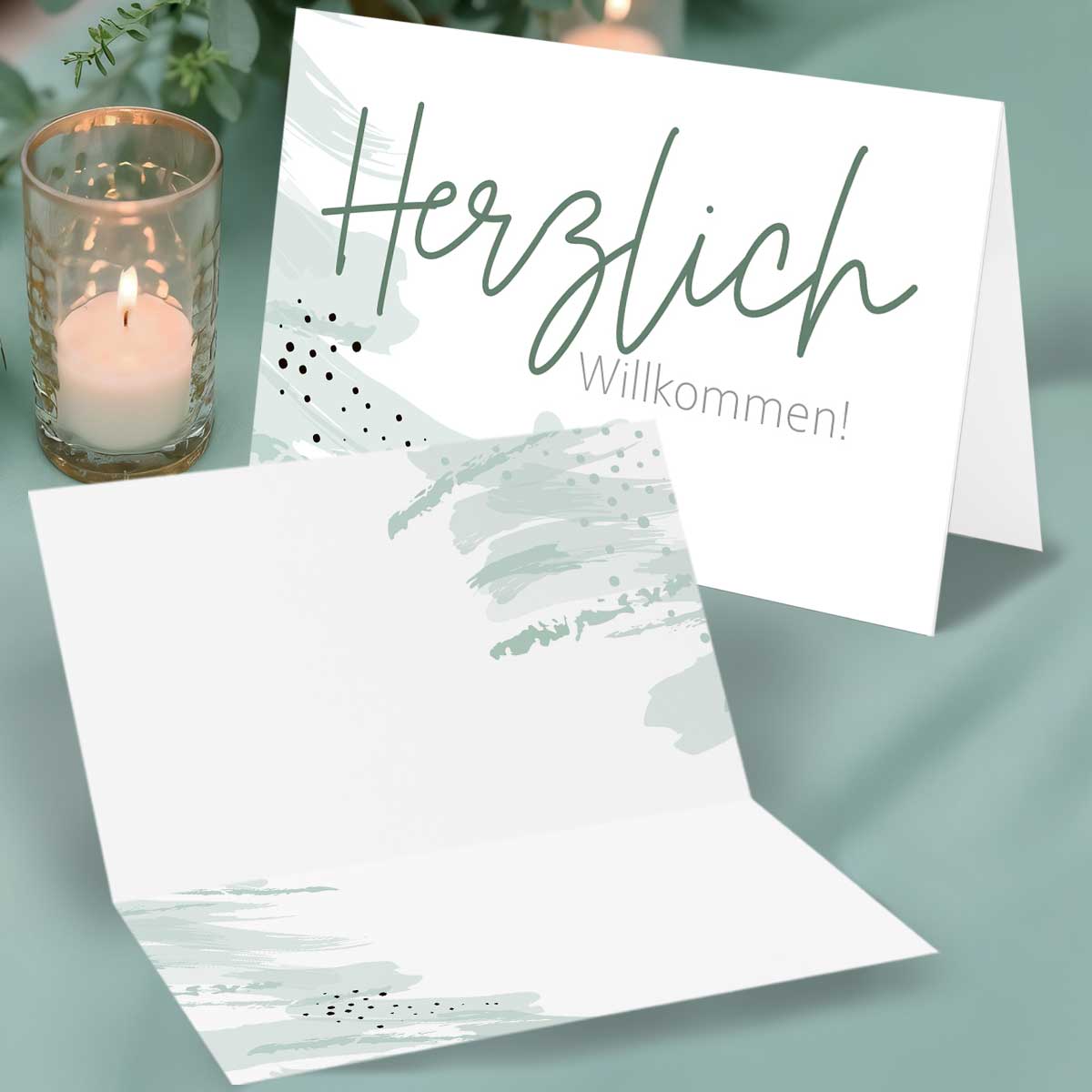50 Tischkarten Herzlich willkommen - Art Mood Mint Green