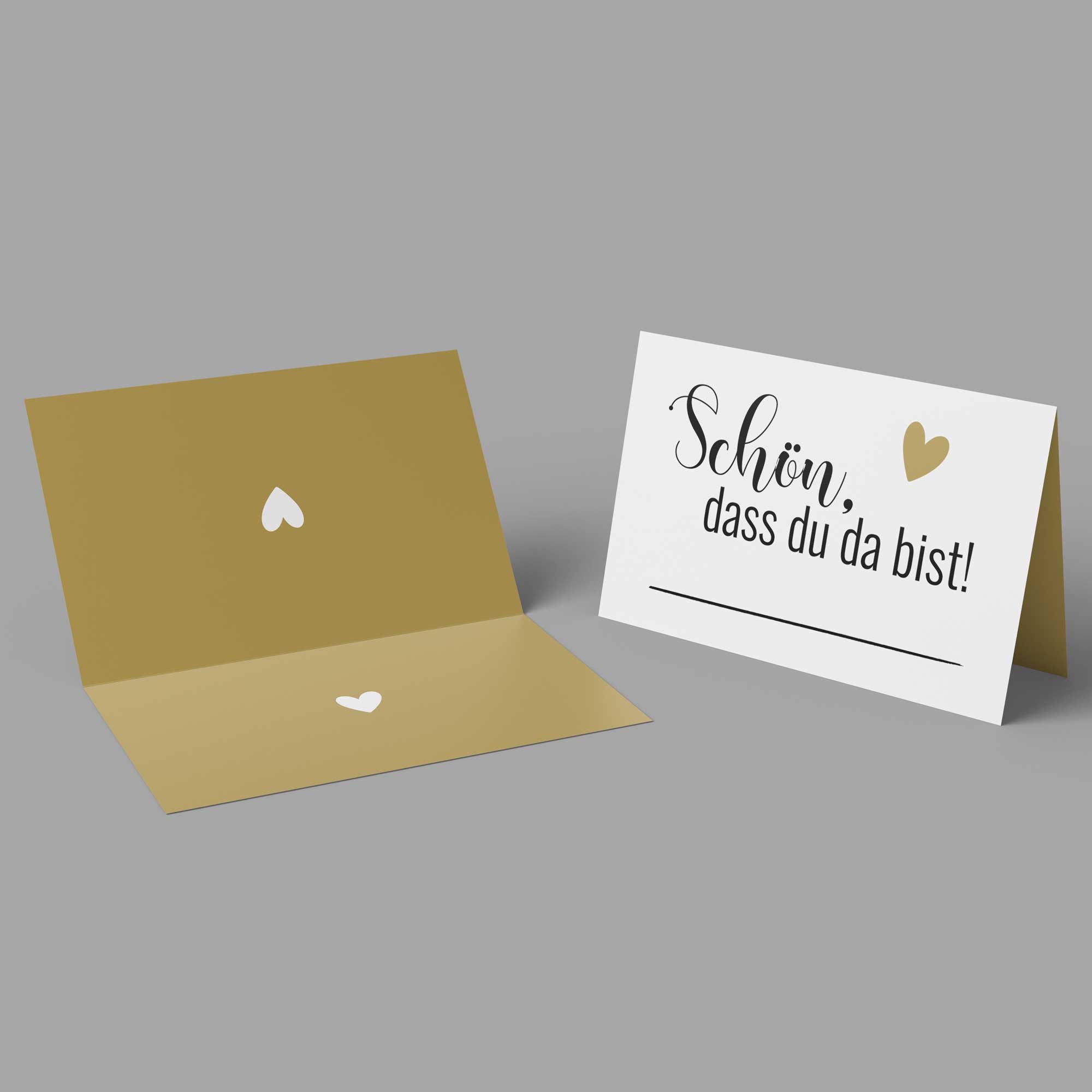 50x Tischkarten „Schön, dass du da bist“ – mit Herz & Linie zum Beschriften