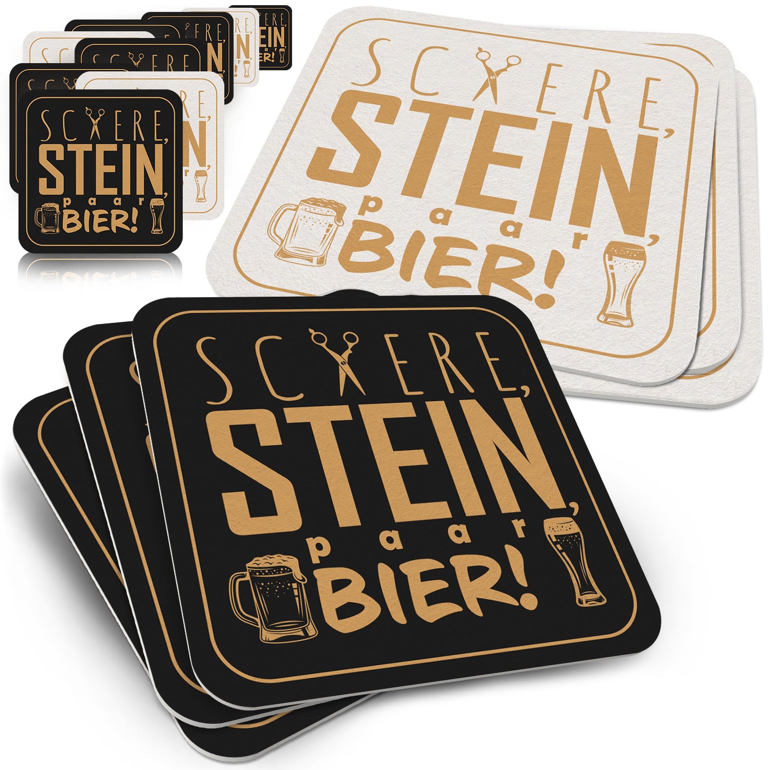 Bierdeckel Lustig "Schere Stein paar Bier" - 50er Set