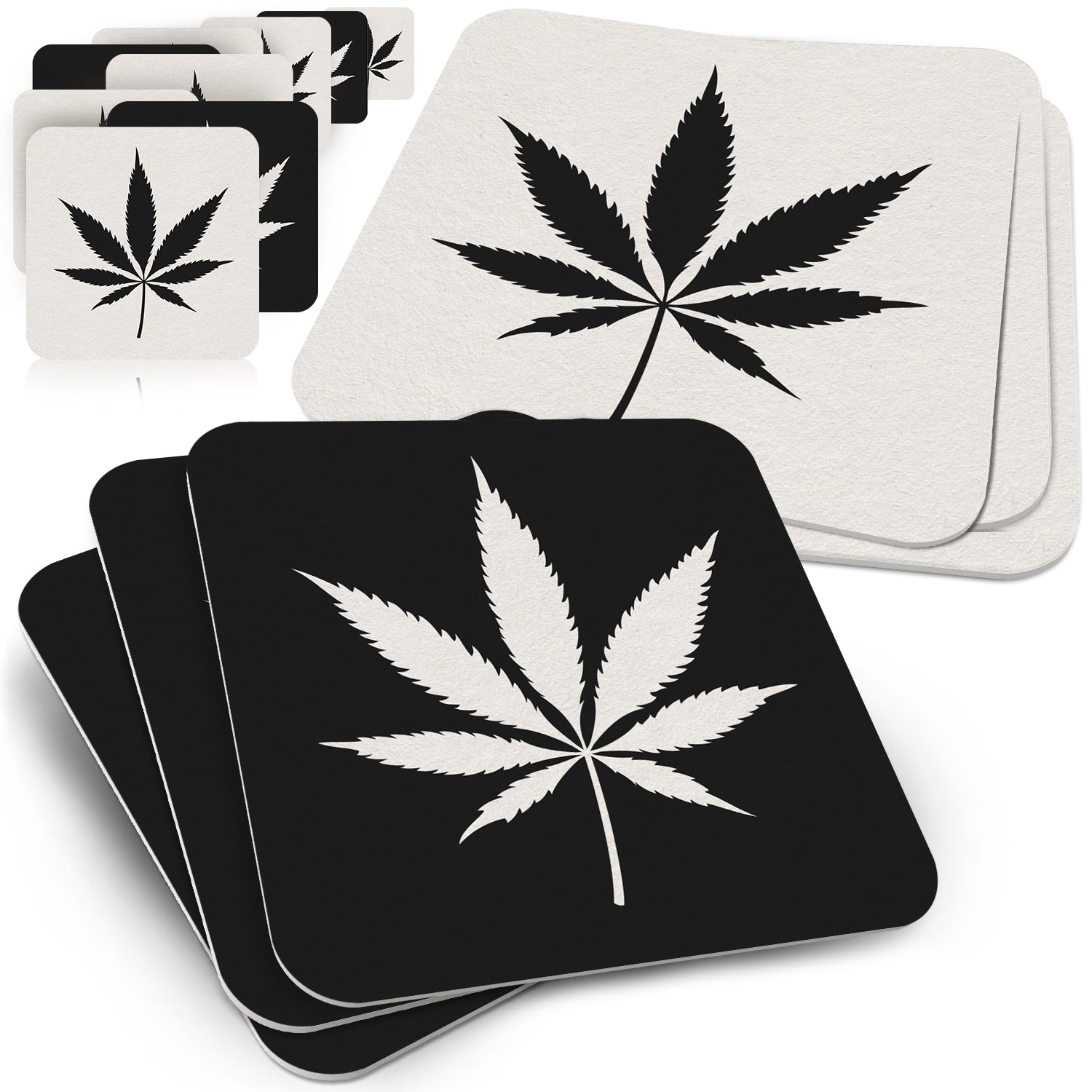 Cannabis Bierdeckel - 50er Set in Schwarz-Weiß, Trendiges Design