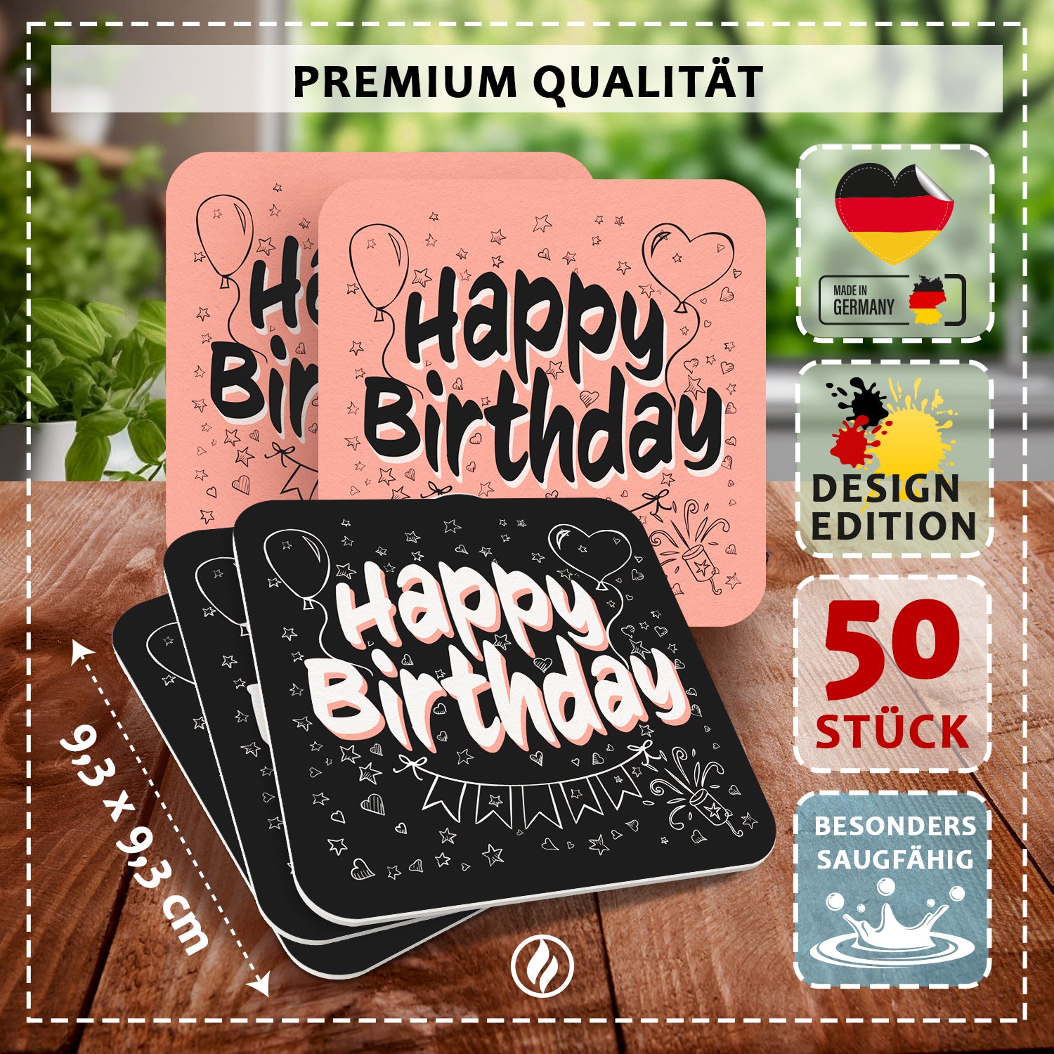 Bierdeckel "Happy Birthday" 50er Set - Tischdeko Geburtstag