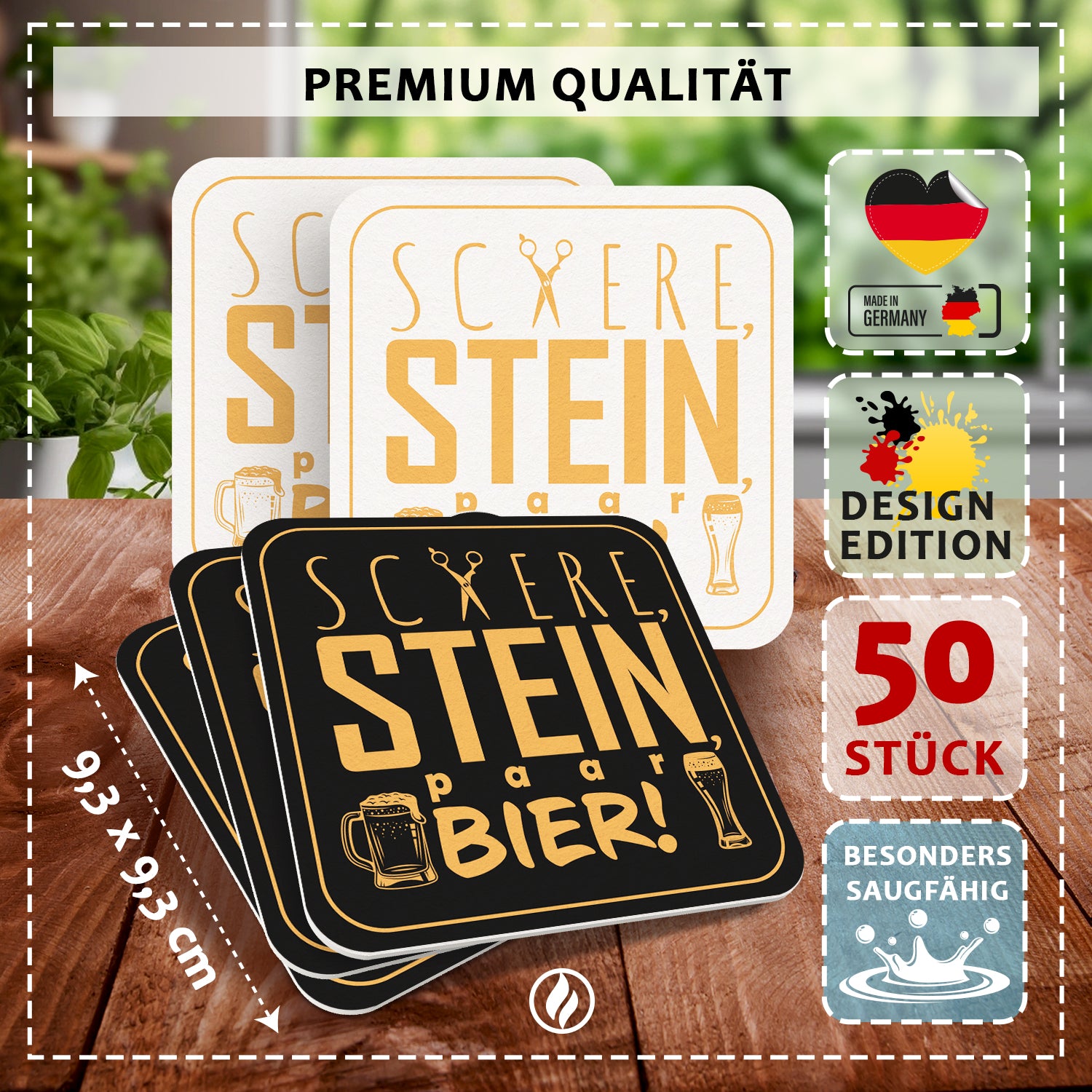 Bierdeckel Lustig "Schere Stein paar Bier" - 50er Set