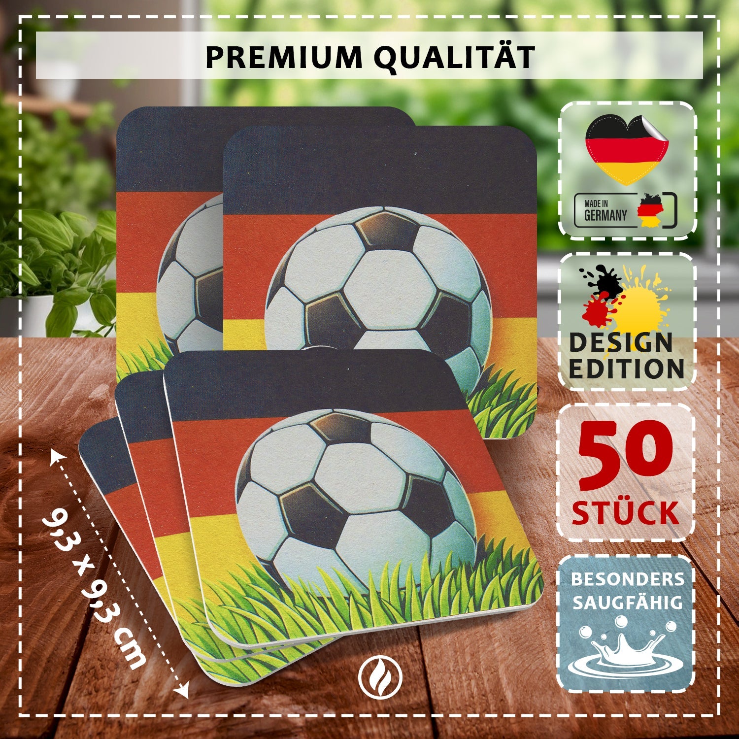 50x Bierdeckel Fussball Deutschland - Tisch-Deko für die EM - Tischdeko Fußball zur Europameisterschaft