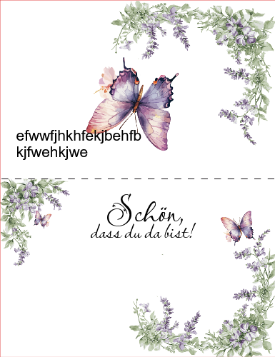 50 Tischkarten "Schön, dass du da bist!" Floral Butterfly Lavendelgrün
