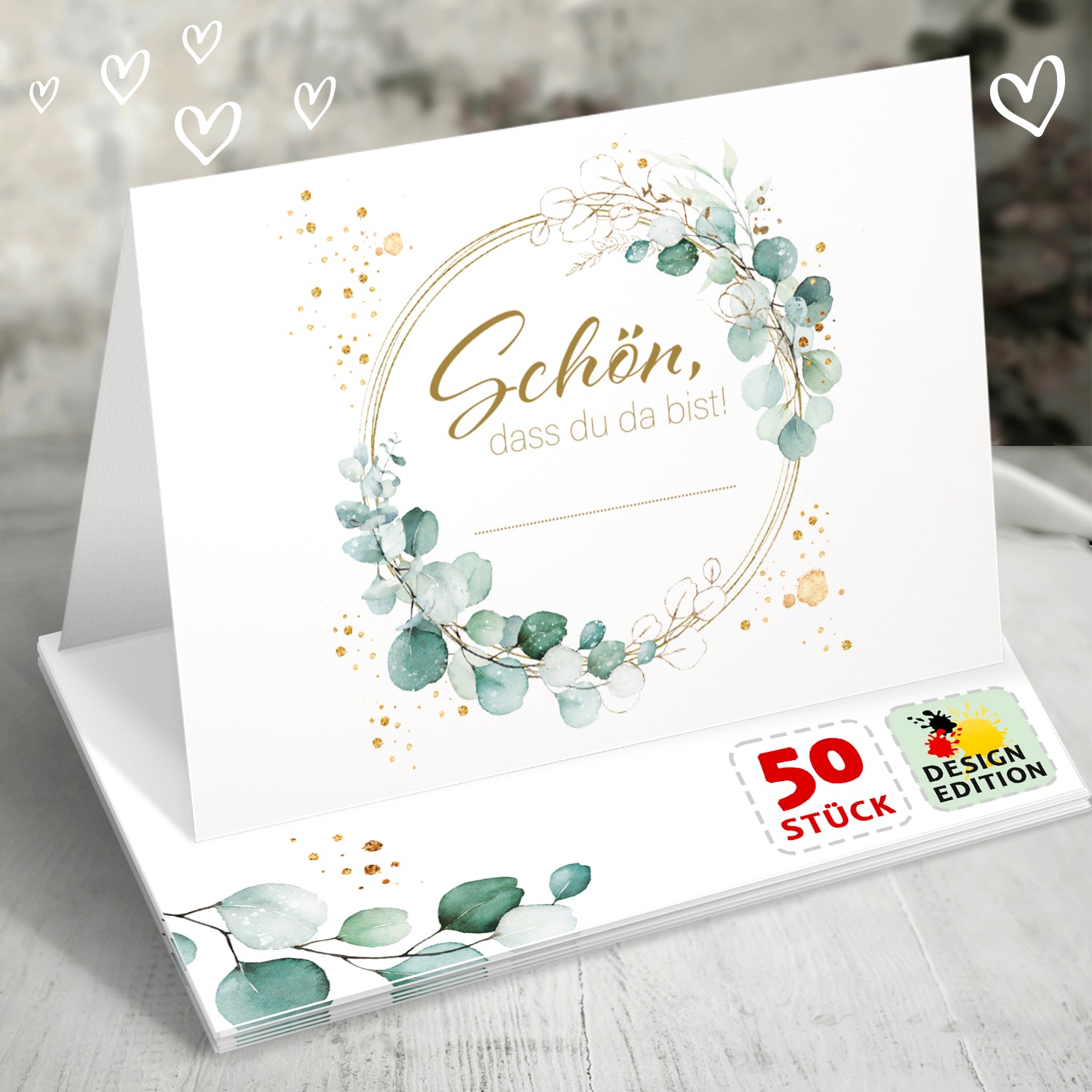 Tischkarten Hochzeit - Schön, dass du da bist Efeu, 50x, Platzkarten, Namenskarten