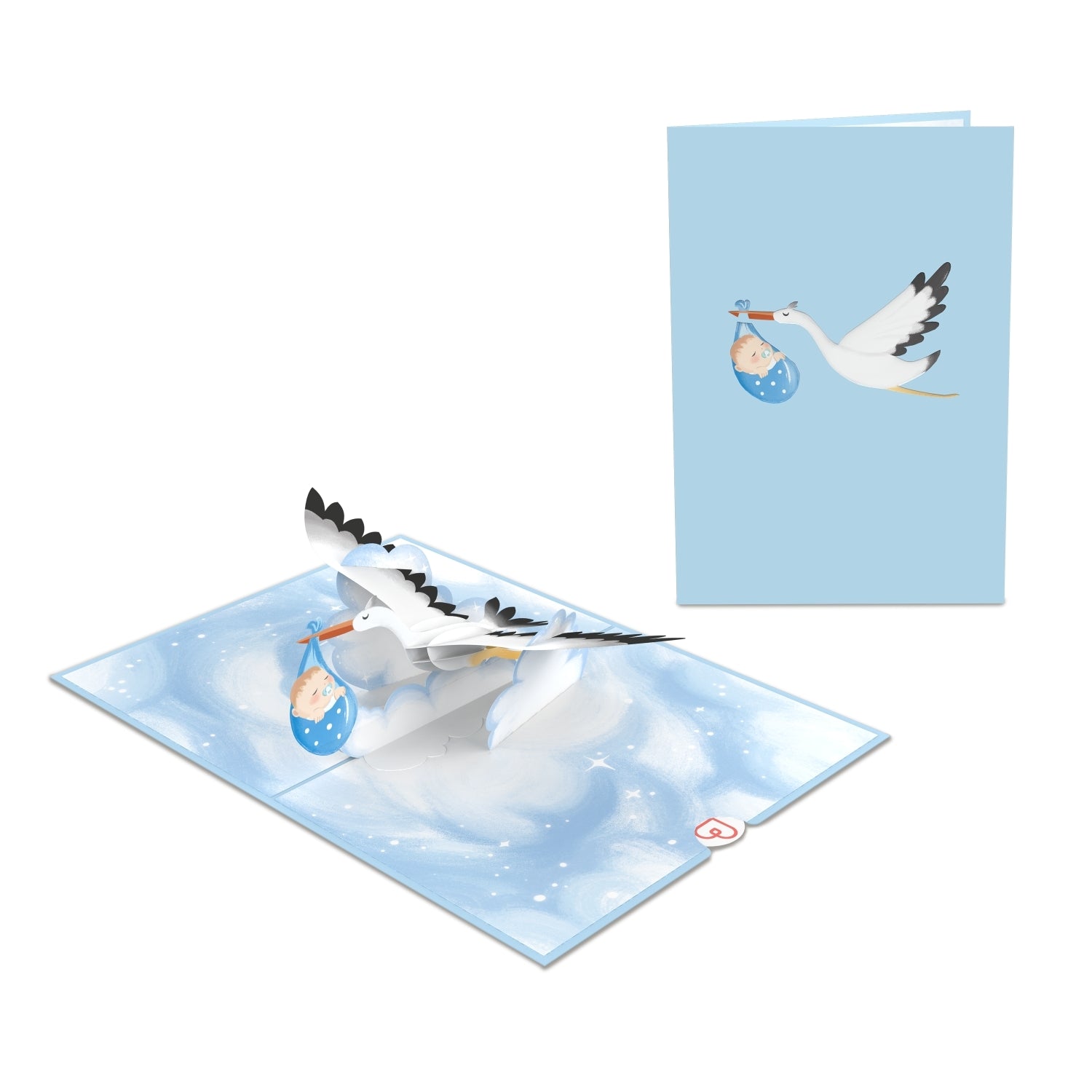Storch & Baby (Blau) Pop-Up Karte