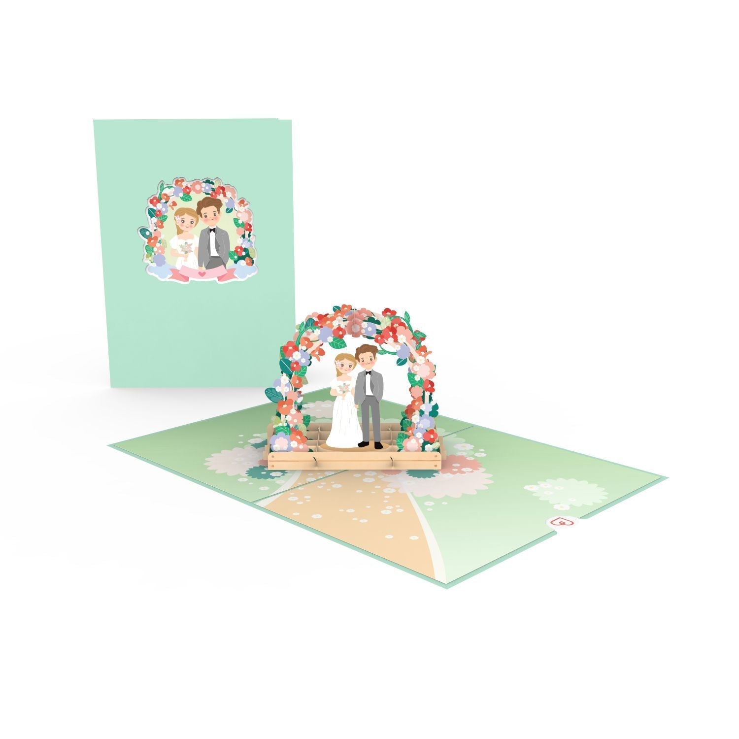 Brautpaar unter Blumenbogen Pop-Up Karte