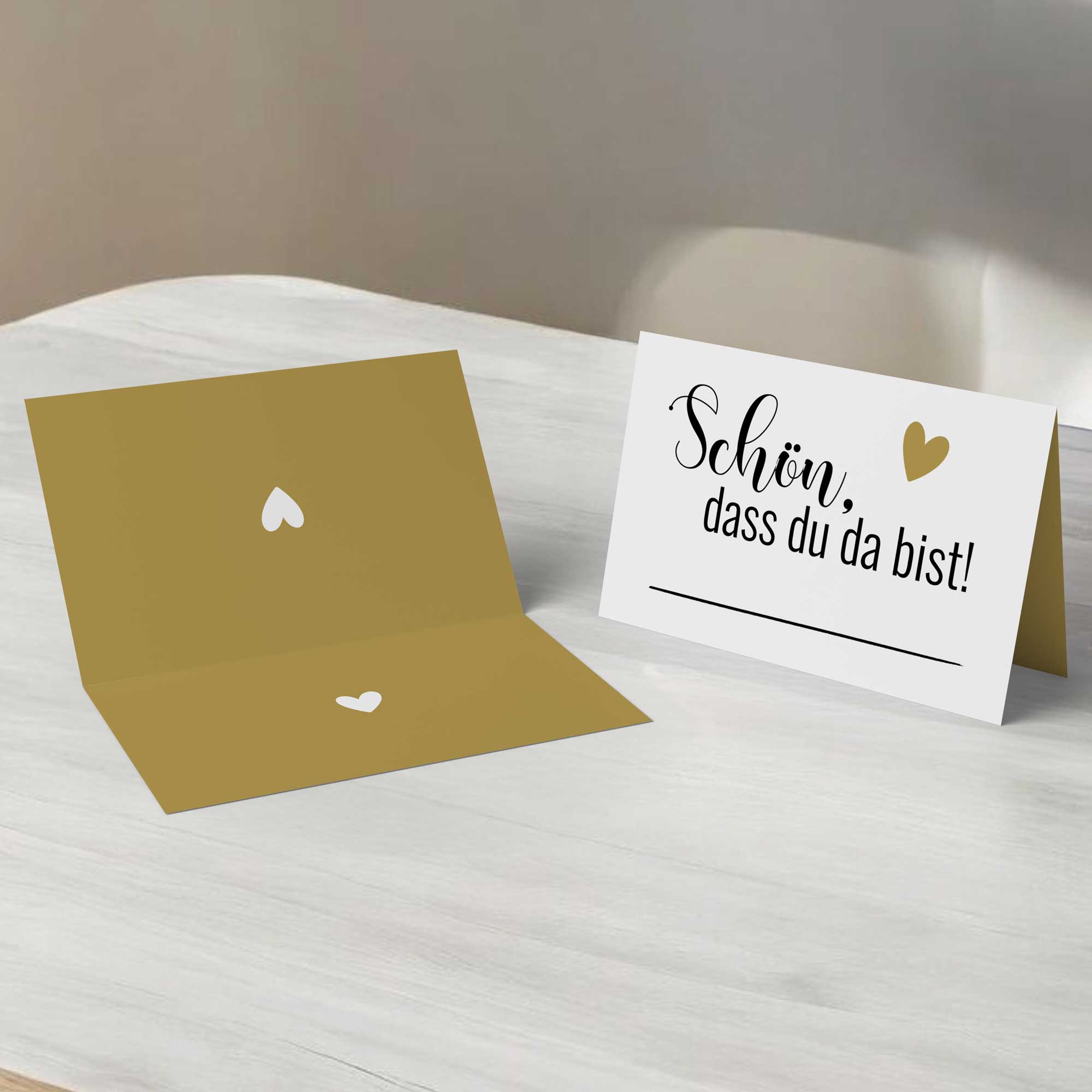 50x Tischkarten „Schön, dass du da bist“ – mit Herz & Linie zum Beschriften